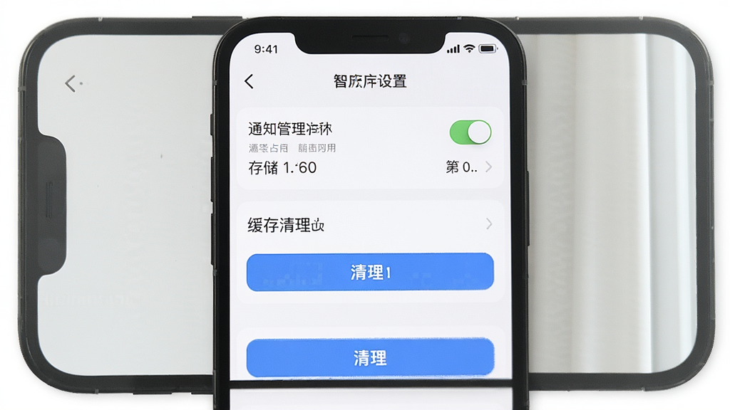 �ǻ�����Ӧ�����ý��棬����Ϊ�ֻ���Ļչʾ֪ͨ�����뻺������ѡ�����Ϊ���������б����Ű����������Ϊǳɫ�����棬ϸ�ڰ������ذ�ť���洢ռ����ֵ��������ť�������������ɾ����޶���Ԫ��