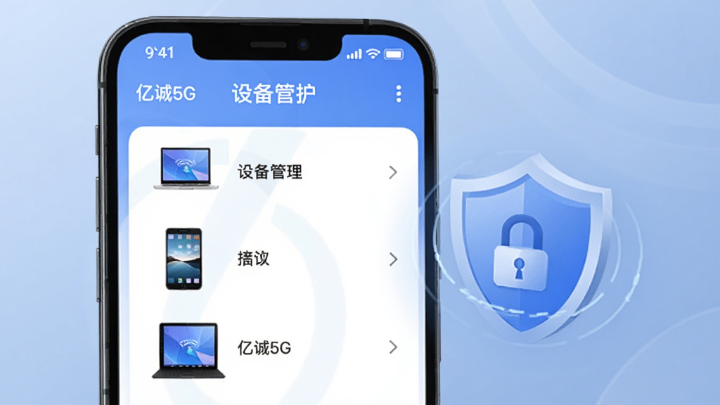 �������һ�������ֻ���Ļ����Ļ����ʾ���ڳ�5G��App���豸�����б����г���һ̨�ʼǱ����ԡ�һ���ֻ���һ��ƽ����Ե�ͼ�꼰���ơ���Ļ�Ա���һ������ͼ�꣬������ȫ����������Ϊ��͵���ɫ�������Ϊ�ִ�UI���ͼ�������������޶���Ԫ�ء�