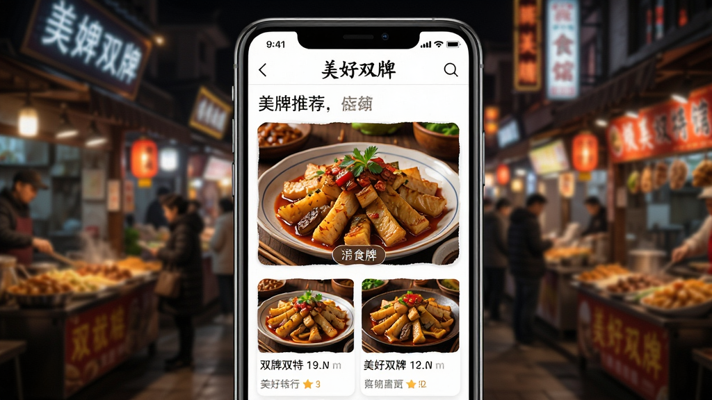 ��������Ϊ������˫�ơ�Ӧ���е���ʳ�Ƽ�ҳ�棬չʾ��˫����ɫ��ʳͼƬ�͵�����Ϣ������Ϊ�ֻ���Ļ��д��������ģ������ʳ��ҹ�����Ű�ͼ�Ĳ�ï���������ʳ����ϸ����ʳ��ɫ���������ֽ��������������������ɾ����޶���Ԫ�ء�