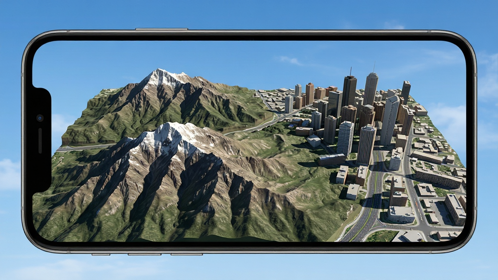 ���Ǹ����ͼ3D����չʾ���ܣ�����Ϊ�ֻ���Ļ��ʾɽ������н�������ά�����ͼ������Ϊǰ��ɽ��󾰳��У��Ű��η��������Ϊдʵ��Ⱦ��ϸ�ڰ���ɽ����Ӱ������������������·���������챳�������ʸ���ɾ��޶���Ԫ��