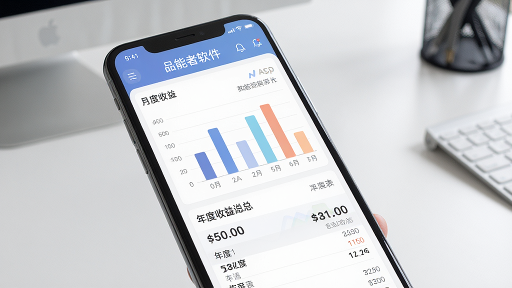����������Ʒ����App������ͳ��ҳ�棬��Ļ����ʾ���¶�������״ͼ�����������ܱ������ֲ����ֻ�����չʾ������Ϊ���İ칫���档�Ű��ϣ���������ͻ����ʾ��ͼ����ɫ��͡����Ϊ�����Լ�磬ϸ��ǿ��Ʒ���������������������ݵĽ�ϣ����ʸ��塢�ɾ����޶���Ԫ�ء�