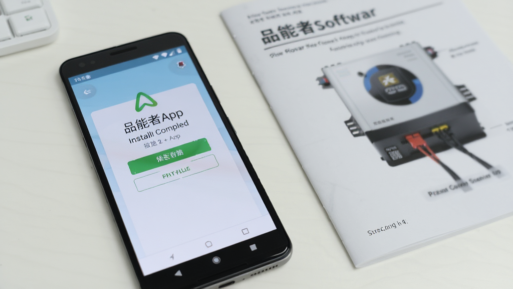 ����������һ����׿�ֻ�����Ļ����ʾ��Ʒ����App�İ�װ��ɽ��棬�ֻ��Ա߷��Ź�������˵���顣���ֲ����ֻ���˵���鲢�Űڷţ���������������档�Ű��ϣ��ֻ���Ļ����������˵������΢�黯�����Ϊ���дʵ��ϸ��ǿ��Ʒ�������������밲װ���������ʸ��塢�ɾ����޶���Ԫ�ء�