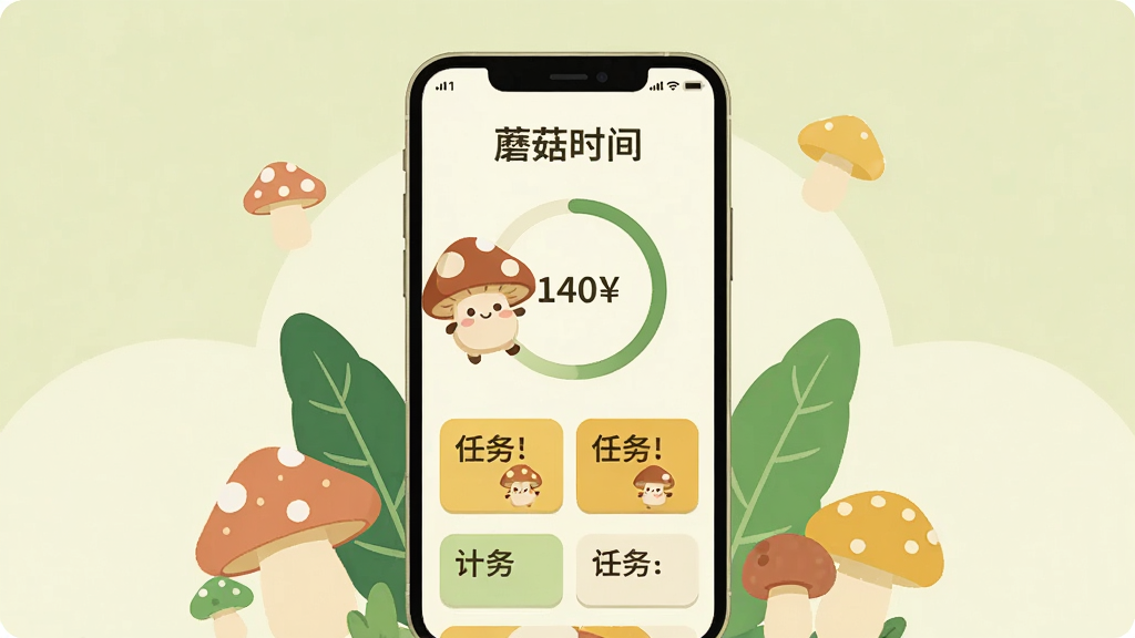 �����������һ�������ֻ����ֻ���Ļ��ʾ��Ģ��ʱ�䡱Ӧ�������棬�������пɰ��Ŀ�ͨĢ����ɫ��Բ�ε���ʱ�������ͼ�����ʱ����Ƭ���ֻ���Χ��׺���䲻ͬ��ɫ��СĢ������Ҷ��������ñ�ƽ���廭���ɫ�������̡�ů�ơ��װ�Ϊ�������ּ����У�ϸ�ڸɾ���ˬ�����ʸ��壬�޶���Ԫ��