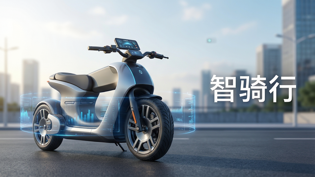 ��������Ϊһ������δ���Ƽ��е����ܵ綯����ͣ���ڳ����峿�Ľֵ��ϣ�������Χ�����Ű�͸������ɫ���ݹ��Ρ����ֲ��þ��й�ͼ���Ϸ�����������գ��·��Ǹɾ��İ���·�档�Ű��ϣ��ڻ����Ҳ�հ״��ð�ɫ�޳�������д�ϡ������С������֡����Ϊ�ִ��Ƽ�����дʵ��Ӱ��ϡ�ϸ�ڲ���Ҫͻ�����ֵ������ͳ����ϵ������Ǳ��̣�������ģ���ĳ�������ߡ�����Ҫ��4K�����壬����ɾ����޶�������Ԫ�ء�