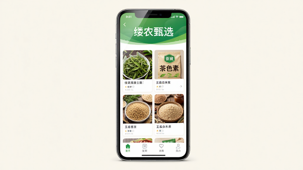 ��ũ��ѡApp������չʾͼ������������һ�����������ֻ�����Ļ�ڳ�����ũ��ѡApp��ҳ������Ϊ��ɫ������д��