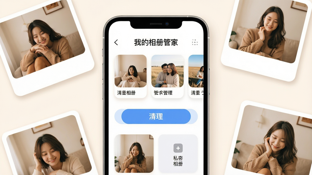 һ��չʾ���ҵ����ܼҡ��ֻ�Ӧ�ý�������泡��ͼ������������һ���ִ������ֻ�����Ļ��ʾ��������ҳ�������С��ҵ����ܼҡ����ֱ��⣬�·���������Ƭ���࿨Ƭ��������ť��˽�������ڣ��ֻ���Χɢ���ż��ŷ����ܰ��������Ƭ�����岼�ָɾ����򣬲��ñ�ƽ��UI���ϸ�ڰ���Բ��ͼ�ꡢ�����Ӱ��ǳɫ�����������������ɾ��޶���Ԫ�أ��Ű��ʺ�����վչʾ