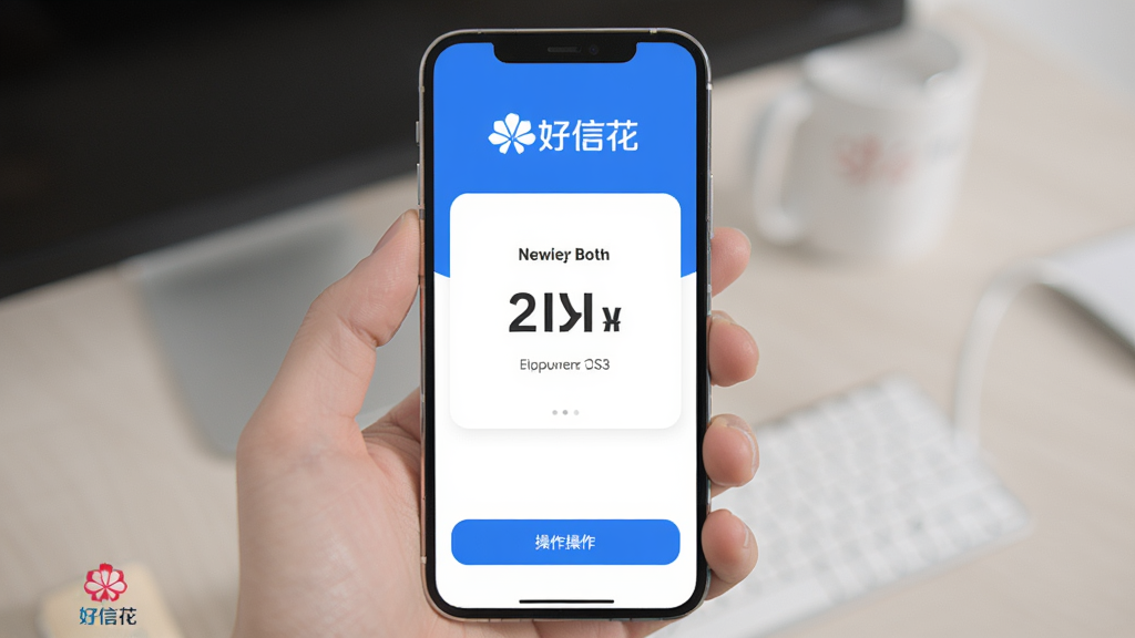 手机屏幕中央展示“好信花”应用界面,上方为品牌标识,中间为借款额度展示区域,下方为操作按钮,整体布局简洁清晰,采用蓝白配色风格,界面干净无多余元素,画质清晰,适合软件下载站展示