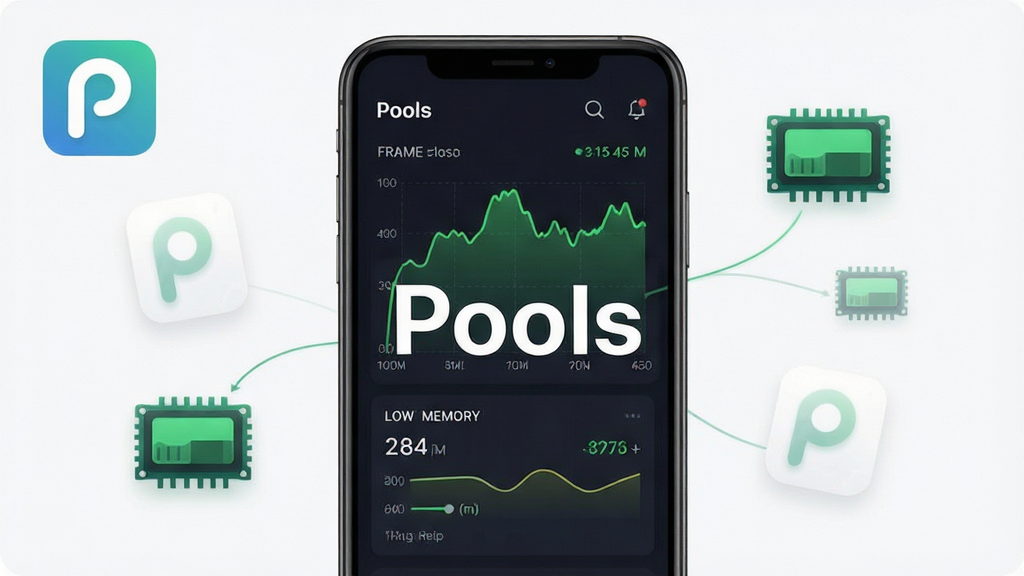 ��������Pools����������Ϊ�ֻ������Ż�ʾ��ͼ����Ļ����ʾPools����������֡����������ڴ�ռ�����ݣ�����Ϊ�ֻ�����չʾ���Ű�ͻ�����ݿ��ӻ�������棬���Ϊ�Ƽ���Լ�磬ϸ�ڰ�����ɫ�������ߡ��ڴ���ͼ����PoolsӦ��ͼ�꣬���ʸ���ɾ��޶���Ԫ�أ�ͼƬ�д����֡�Pools����
