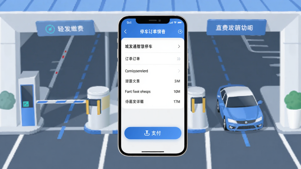 �Ƿ�ͨ�ǻ�ͣ���ɷѹ��ܽ��棬�ֻ���Ļ��ʾͣ������������֧����ť����Χ����ͣ������բ�복��Ԫ�أ�����ƽ����������ɫ������ɾ�����