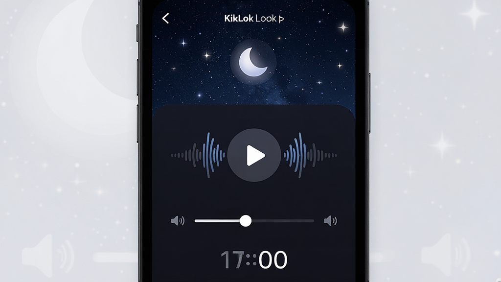 KikLok��˯����˯ǰ�����������������չʾ������Ϊ�ֻ���Ļ��ʾ��ɫģʽ�µ�������Ƶ���Ž��棬�����в��Ű�ť��������������������Ϊ����ҹ���뷱�ǣ����ּ�࣬���Ϊ���������磬ϸ�ڰ�����͵�����ͼ�ꡢ�������ڻ��顢����ʱ���֣����ʸ��壬����ɾ����޶���Ԫ��