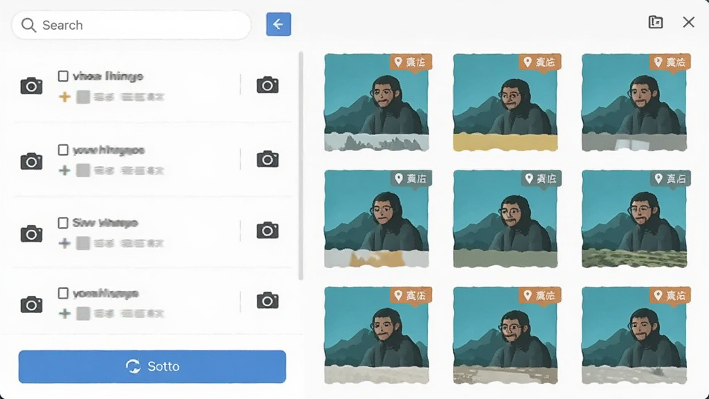 ���������������ͼ���廭������Ϊ��������б��Ҳ���Ƭ����ͼ�����Ű��ϲ��÷���ʽ��Ϣչʾ�����Ϊ����ƽ����ƣ�ϸ�ڰ���ÿ����¼�Ե�С���ͼ�ꡢ��Ƭ�ϵĶ�λ��ǩ�����������������ײ���ͬ����ť�����������ɾ����޶���Ԫ�ء�