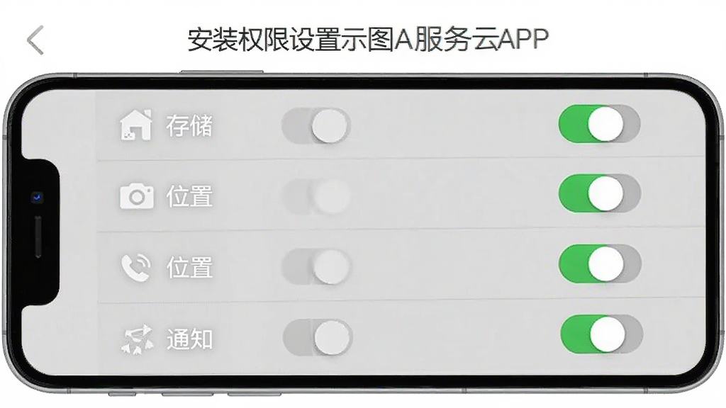 ��Ȼ�쳽������APP��װȨ������ʾ��ͼ���ֻ���Ļ��ʾӦ��Ȩ�޹���ҳ�棬�����洢�������λ�á�֪ͨ��Ȩ�޿��أ�����Ϊ�����б����Ű����������Ϊ��ƽ��˵���磬ϸ���Ͽ��ذ�ť����ɫ�ͻ�ɫ����״̬������Ϊ���ף����ʸ��壬�ɾ��޶���Ԫ��