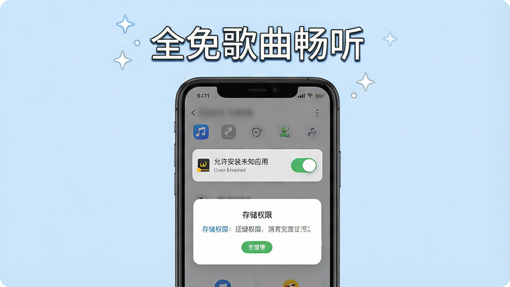һ��չʾȫ������������ֻ��ϵİ�װȨ�����ý���廭�������������ֻ���Ļ����Ļ����ʾ��������װδ֪Ӧ�á��Ŀ��ذ�ť�͡��洢Ȩ�ޡ���Ȩ��������Ļ�Ϸ�������ȫ�������������������������Ϊ�����ֻ����棬��������죬ϸ�ڰ���Ȩ��ͼ�ꡢ���ذ�ť����ʾ���֣�����Ϊǳ��ɫ�����ʸ��壬�ɾ����޶���Ԫ��