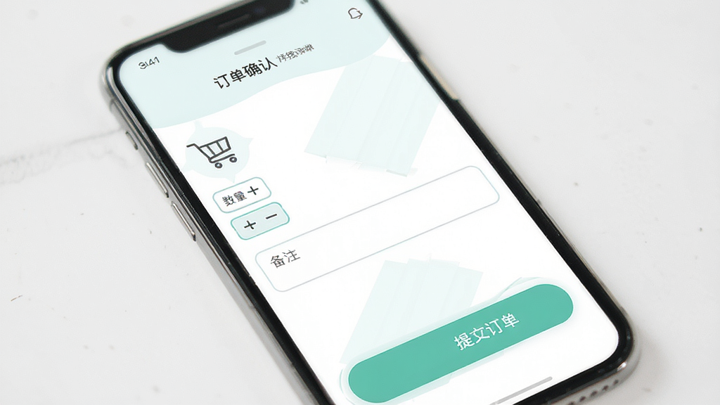 ��ʱ���������µ����̽��棬����Ϊ�ֻ���Ļ����ʾ���ﳵ�붩��ȷ��ҳ�棬����Ϊ������������Ϊ����ǳɫ��ϸ�ڰ��������Ӽ���ť����ע������ύ������ť�������������ɾ����޶���Ԫ��