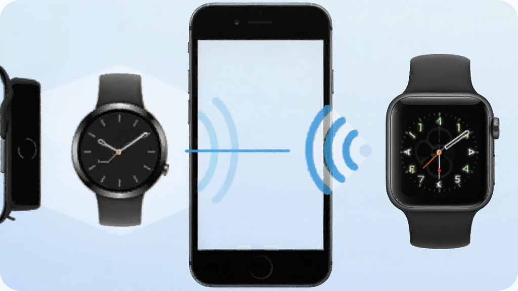 һ��չʾWatchApp����������ֻ���Ļ��ͼ�������������ֻ��������ֱ�ͨ�������ź����ӵ�ʾ��ͼ������Ϊǳ��ɫ���䣬������ִ���ϸ�ڰ����ֱ�ͼ�ꡢ�ֻ�ͼ����������������������ɾ����޶���Ԫ��