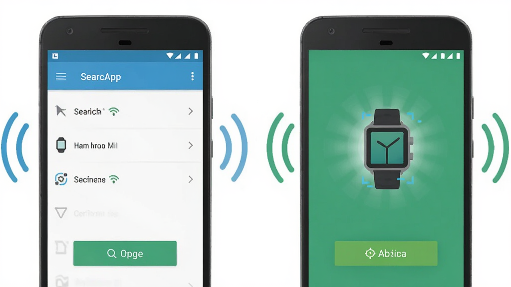 һ��չʾWatchApp�豸��Թ��ܵĲ廭��������һ����׿�ֻ����������������ֱ��豸���ֻ���Ļ��ʾ�����б����ֱ�ͼ����˸�����־��жԳƣ�����ƽ���Ƽ��У�ϸ�ڰ����źŲ��ƺ���԰�ť�����ʸ���ɾ����޶���Ԫ��