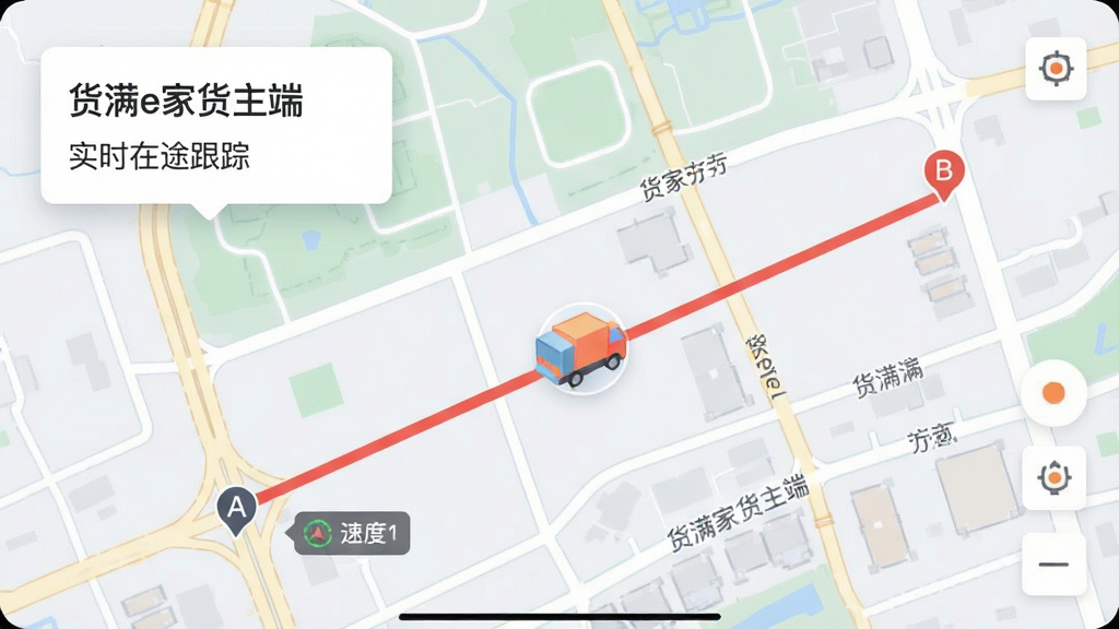 ����������һ�ŵ��ӵ�ͼ���棬��ͼ����һ����A�㵽B��ĺ�ɫ����켣�ߣ��켣������һ������ͼ�������ƶ�����ͼ�������һ����Ƭ������д�š�����e�һ����ˡ��͡�ʵʱ��;���١�������Ϊȫ����ͼ�̵ף��켣�ߺͻ���ͼ����У���Ϣ��Ƭλ�����Ͻǡ����Ϊ�ִ���ƽ����ͼ��ƣ�ϸ�ڰ�����·���񡢵�����ע�������ٶ���ʾ������������ɫ����ͣ��޶������Ԫ�ء�