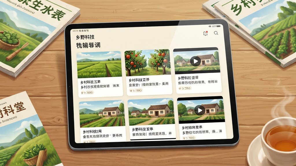 ��������Ϊ����Ұ�Ƽ���Ӧ���е������Ѷ�ۺ�ҳ�棬һ������ƽ����Է�����ľ�������ϣ���Ļ��չʾ����������ſ�Ƭ�����Ƶ����ͼ����Ƭ�ϴ�����Ұ����԰�������Сͼ������Ϊƽ����У���Χɢ�伸��ũҵ��־��һ����裻���Ϊ��ůдʵ�廭��ɫ�����װס����̡�ǳ��Ϊ����ϸ������Ļ������Ȼ����Ƭ�������������������ɼ������ʸ��壬�ɾ����࣬�޶���Ԫ�ء�