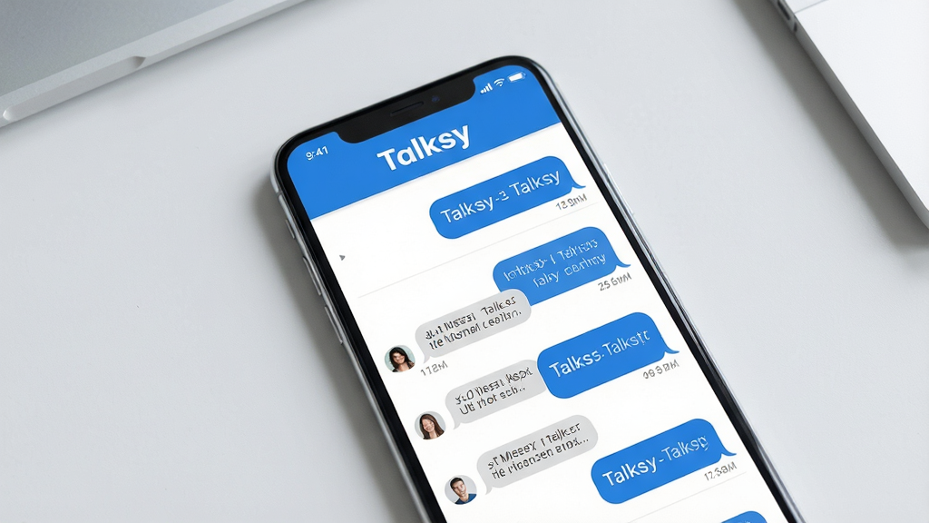 һ��չʾTalksy��������������ֻ�����ͼ������������һ���ִ��������ֻ�����Ļ����ʾTalksyӦ�õ�����Ի��б����������������ɫ��������Talksy���ֱ�ʶ���������������ɼ�������Ϊ����ǳ��ɫ���滷��������������������ϸ�ڷḻ�������������ɾ��޶���Ԫ��