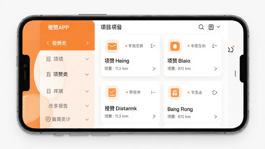 ����APP��Ŀ����ҳ��չʾͼ���������ֻ���Ļ��ʾ������������Ŀ�б����棬���Ϊ����˵����Ҳ�Ϊ������Ŀ��Ƭ����Ƭ����Сͼ�������˵���������Ű����룬��ɫ��׺�������ˬ�������������ɾ�������
