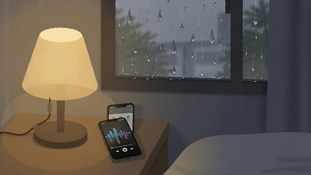 �������һ�����ʵ����ҽ��䣬��������ϸ�꣬���˳�Ų������䡣��ͷ���Ϸ���һյů��ɫ��̨�ƺ�һ���ֻ����ֻ���Ļ����ʾ�������Ĳ��Ž��棬�в�����״����Ƶ�������дʵƫ�廭��ɫ��ƫ������ů�����ʸɾ����޶���Ԫ�ء�