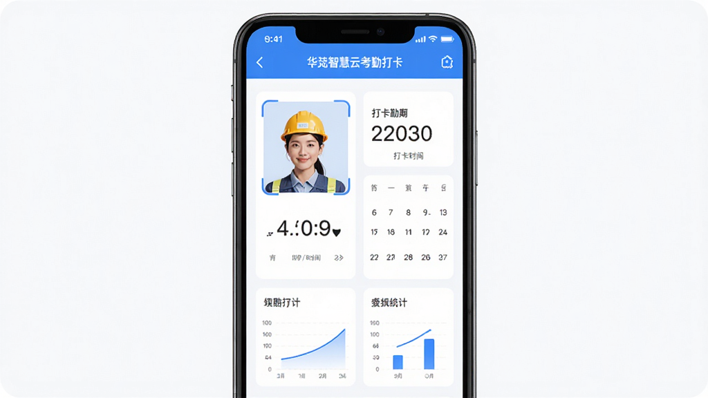 �����ǻ��ǻ��ƿ��ڴ򿨽��棬����Ϊ�ֻ���Ļչʾ����ʶ����뿼���������Ű�Ϊ���½ṹ�����Ϊ����ʵ�÷磬ϸ�ڰ�����ȫñ���ˡ���ʱ�䡢ͳ��ͼ�������ʸ���ɾ��޶���Ԫ��
