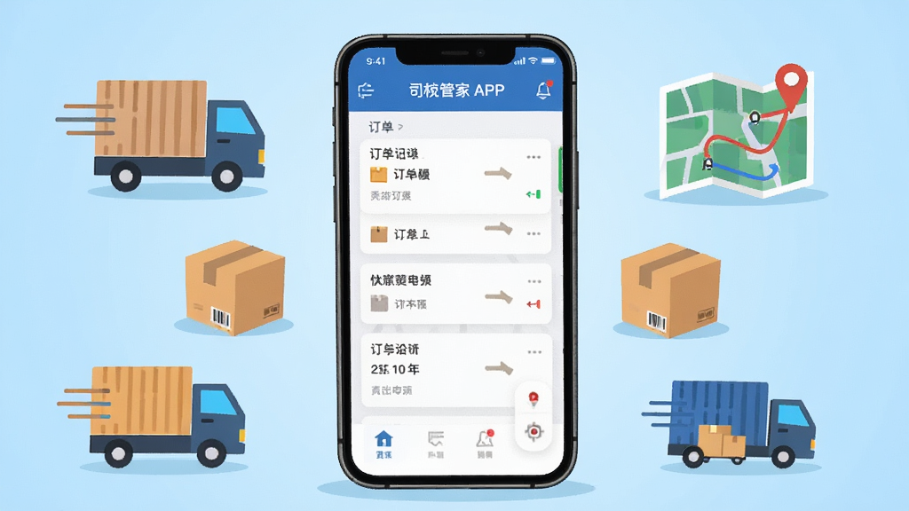 ��������չʾһ�������ֻ����ֻ���Ļ����ʾ˾���ܼ�APP����ҳ���棬���������б����ͼ����Ԫ�ء��ֻ���Χ�����Ż�����������·��ͼ������ͼ�꣬���ñ�ƽ���廭��񣬱���Ϊǳ��ɫ���䡣���沼�ּ�࣬����ͻ����ϸ�����������ʸɾ��������޶���װ��Ԫ�ء�