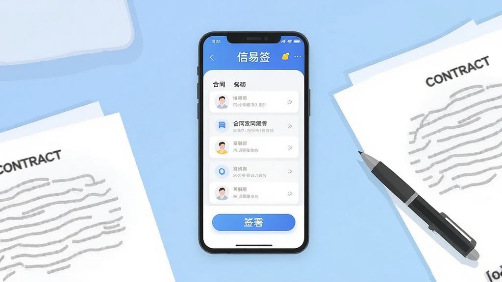 �����������һ�������ֻ����ֻ���Ļ��ʾ������ǩ��Ӧ�������棬�������к�ͬ�б���ǩ��ť���ֻ���Χɢ�伸��ֽ�ʺ�ͬ��һ֧ǩ�ֱʣ�����Ϊǳ��ɫ����칫���棬������ñ�ƽ��ʸ���廭���ϸ�ڸɾ��������������޶���Ԫ��