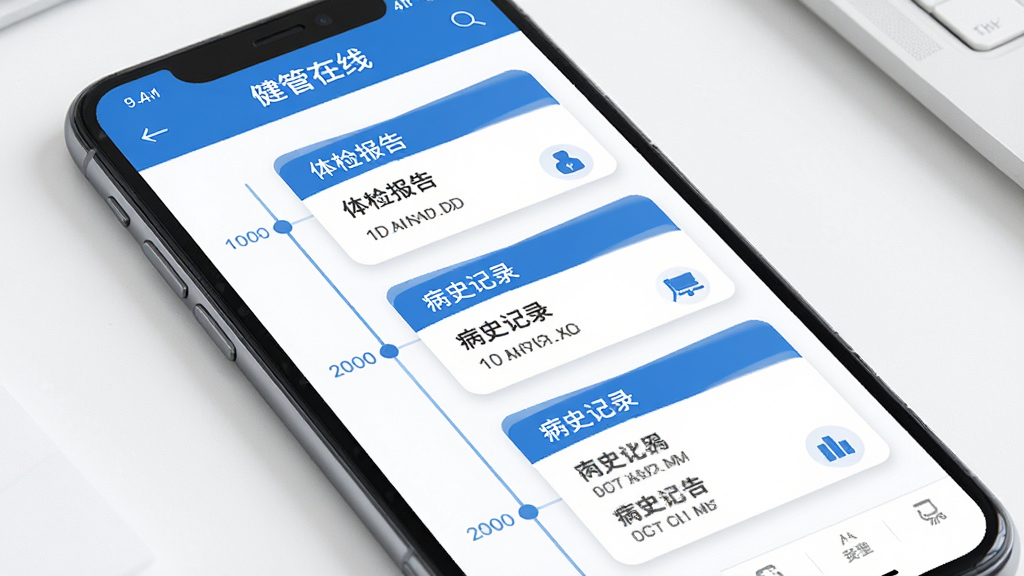 ��������APP��������ҳ�棬����Ϊ�ֻ���Ļ������Ϊʱ�����뿨Ƭ��ϣ�չʾ��챨�桢��ʷ��¼����Ŀ�����������ϸ�ڰ�����ɫ��ɫ�����ɫ��Ƭ�������������ɾ����޶���Ԫ��