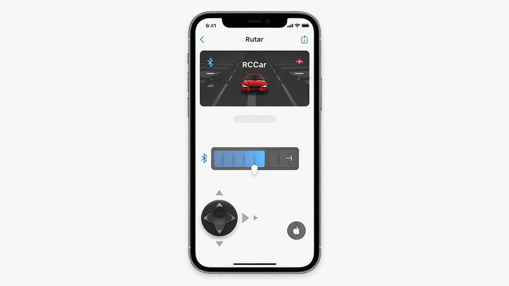 ����ΪRCCar������ƻ���ֻ��ϵĲٿؽ��棬����Ϊ����չʾiPhone��Ļ���Ű�Ϊ�������֣����Ϊ����ִ�UI��ϸ�ڰ�������������״̬������ҡ�ˡ��ٶ���������ͼ�꣬����Ϊ���塢�ɾ����޶���Ԫ��