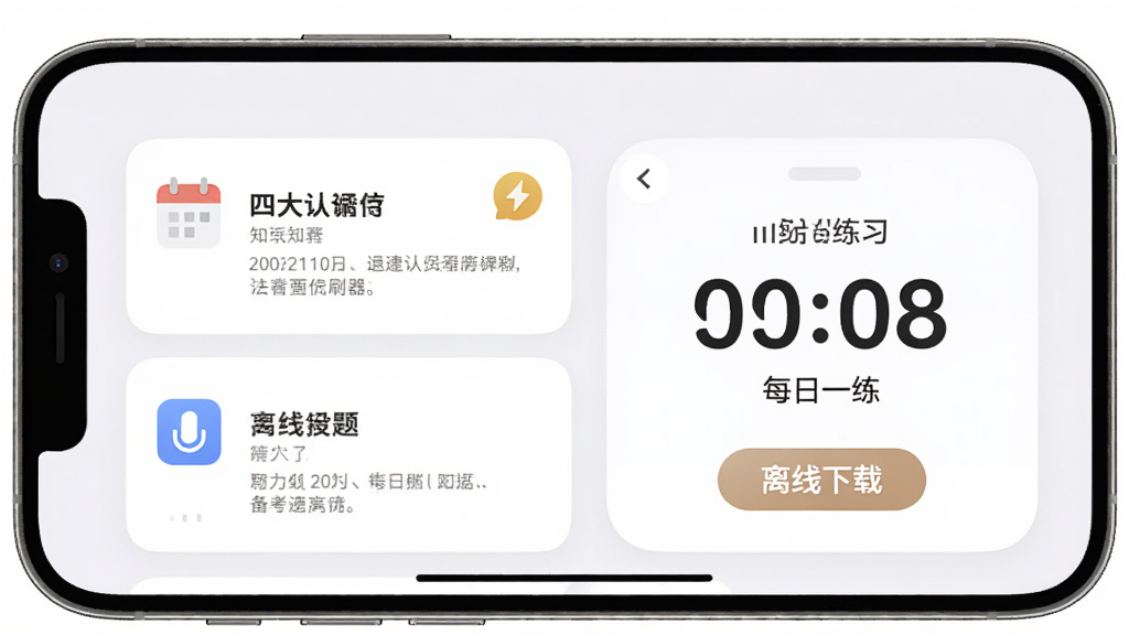 �Ĵ���֤������������ˢ����ÿ��һ�����棬����Ϊ�ֻ�����չʾ֪ʶ�㿨Ƭ�뵹��ʱ��ϰģ�飬����Ϊ���ҷ��������Ϊ���Բ�ǿ�Ƭ��ƣ�ϸ�ڰ���������ͼ�ꡢ�����ټǱ�ʶ���������ذ�ť�����ʸ��壬����ɾ����޶���Ԫ��
