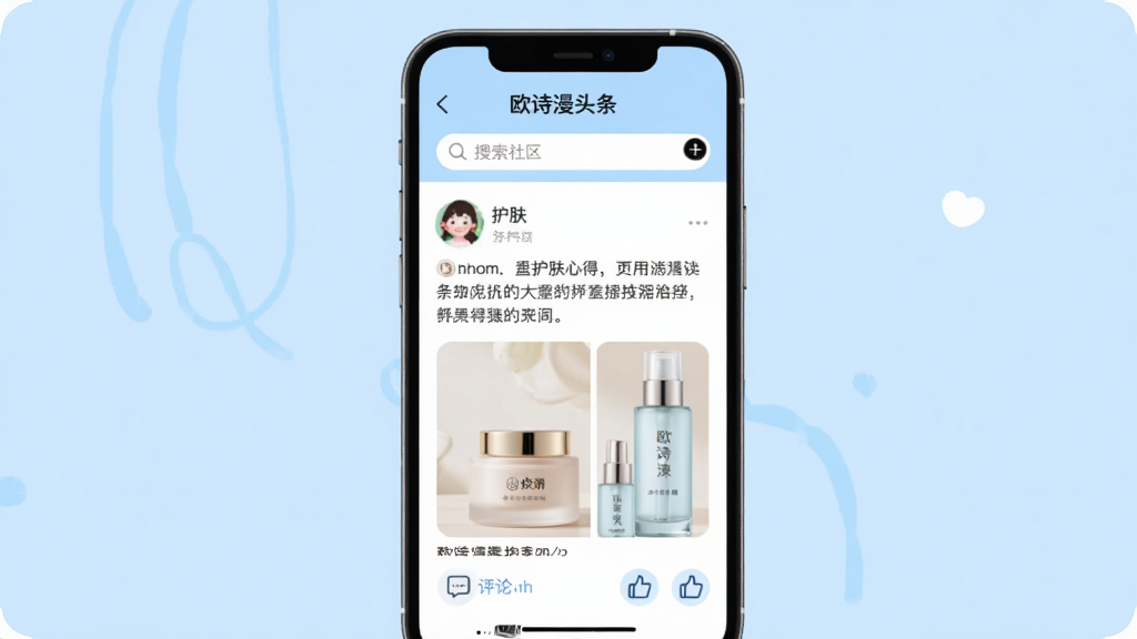 �ֻ���Ļչʾ��ŷʫ��ͷ��������ҳ�棬ҳ�������û�ͷ�񡢻����ĵ����ֺͲ�ƷͼƬ�������������򣬵ײ������ۺ͵���ͼ�꣬����Ϊǳ��ɫ����������Ѻã������������Ű�����