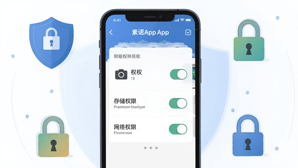 һ����ŵAppȨ������˽����˵��ͼ������Ϊ�ֻ���Ļ��ʾȨ�޹���ҳ�棬�����ж��ƺ�����ͼ�꣬����Ϊ�ֻ����С���˽ͼ�껷�ƣ����Ϊ��ȫ���ŵı�ƽ���廭��ϸ�ڰ������Ȩ�ޡ��洢Ȩ�ޡ�����Ȩ�޿��أ����������ɾ����޶���Ԫ��