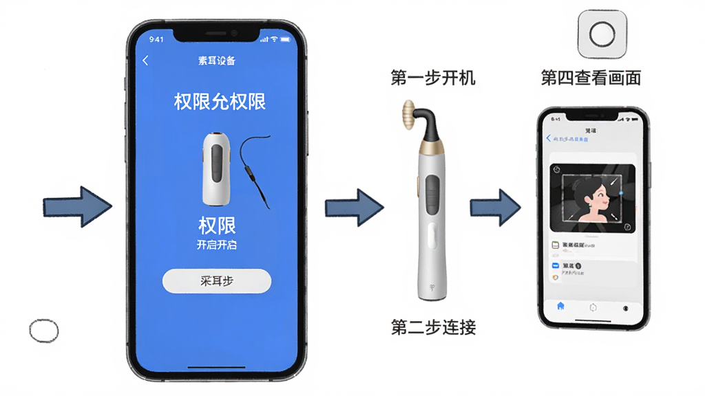 һ����ŵApp����ʹ�ò���ʾ��ͼ������Ϊ�ֻ���Ļ��ʾ�����豸��Ȩ�޿�������ҳ�棬�Ա��м�ͷָ��ɶ������ֻ�����ͼ�꣬����Ϊ���������У����Ϊ���̳̲廭��ϸ�ڰ�����һ���������ڶ������ӡ�����������Ȩ�ޡ����Ĳ��鿴���棬���������ɾ����޶���Ԫ��