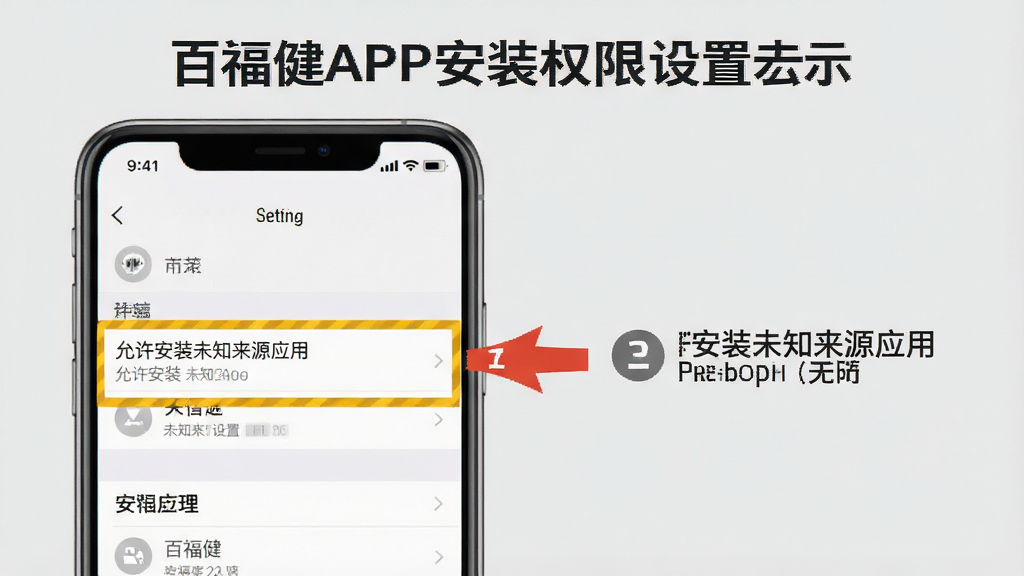 һ��չʾ�ٸ���APP��װȨ�����ò����ʾ��ͼ���������ֻ���Ļ��ʾ���ò˵����棬������ע��������װδ֪��ԴӦ�á�ѡ��Ա��м�ͷָ������˳�򣬱���Ϊǳ��ɫ����������ֱ�ۣ���������������ɾ��޶���Ԫ��
