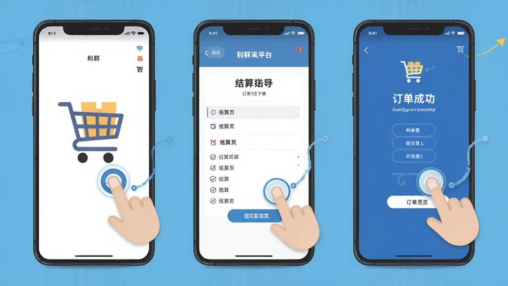 ��Ⱥ�ɹ�ƽ̨�ƶ����µ�����ʾ��ͼ������Ϊ��̨�ֻ�����չʾ���ﳵ������ҳ�������ɹ�ҳ�����ֺ������У��Ű�Ⱦ�ֲ������Ϊ��ƽ��ͼ����ϸ����ÿ̨�ֻ���Ļ����ָ�����Ч�����ʸ��壬�ɾ����޶���Ԫ��