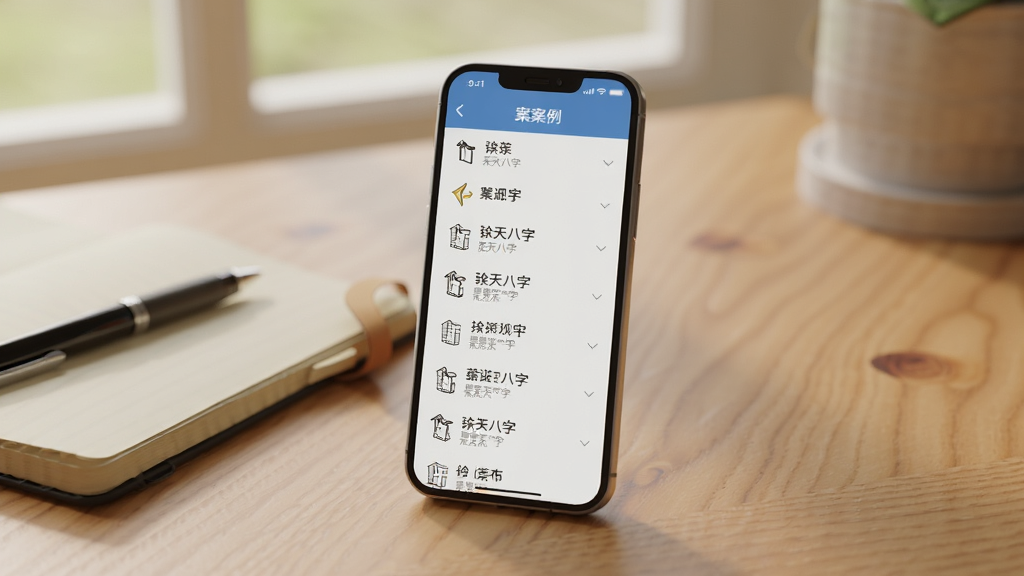 一张AI生成的场景图,画面中一部手机立在木质桌面上,屏幕显示诠天八字的案例列表界面,旁边放着一本笔记本与一支笔,光线柔和,风格生活化,排版自然,画质干净,无多余元素
