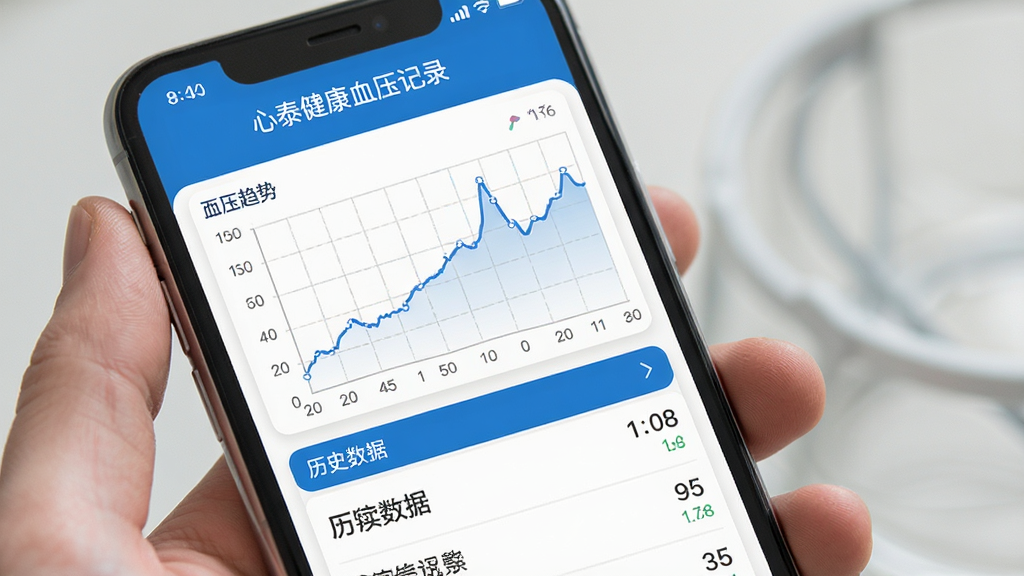 ��̩����Ѫѹ��¼���棬�ֻ���Ļ��ʾѪѹ��������ͼ����ʷ�����б��������࣬������ɫ�������������ɾ��޶���Ԫ�أ����廭��