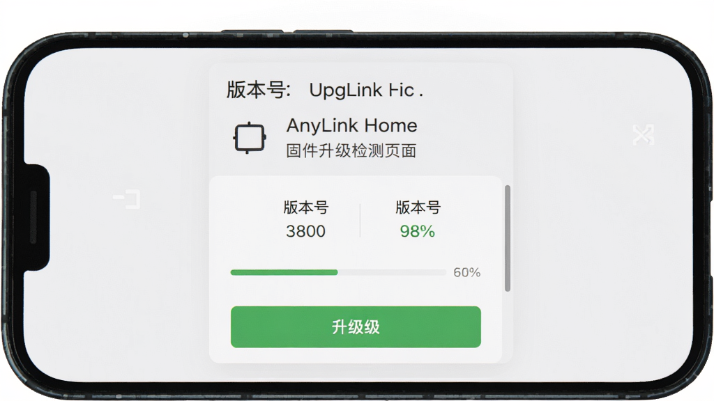 AnyLink Home �̼��������ҳ�棬����Ϊ�ֻ���Ļ��ʾ�汾�ŶԱ���������ť������Ϊ�Ϸ��汾��Ϣ�·����������Ű������ˣ����Ϊϵͳ���½���ǳɫ���ϸ�ڰ����汾�����֡���ɫ������ť�����Ȱٷֱȣ����ʸ��壬�ɾ��޶���Ԫ��