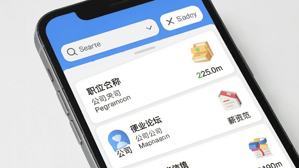 ������̳App���������棬�ֻ���Ļ����ʾ��Ƹ��Ϣ�б������ͼ�꣬����ְλ���ơ���˾������н�ʷ�Χ��������������ɸѡ��ť��������������������࣬ϸ����ȷ�����ʸ��壬�ɾ��޶���Ԫ��