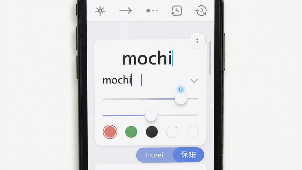mochi�ֿ���Ѷ�ֿ��༭���棬����Ϊ�ֻ���Ļ��һ�����ڱ༭�İ�ɫ�ֿ�������Ϊ�Ϸ��������·��������������Ű���жԳƣ�������¼�Լ��ϸ�ڰ��������˸��������ڻ��ˡ���ɫѡ��Բ���뱣�水ť�����������ɾ��޶���Ԫ��