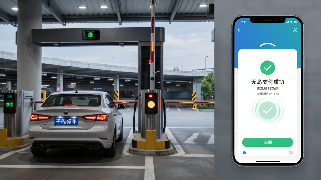 ǧ��ͣ��APP�޸�ͨ�й���չʾͼ������Ϊͣ��������ڳ�������������ͨ��բ�����ֻ���Ļ��ʾ�޸�֧���ɹ���ʾ������Ϊ���ҷ����ṹ�����Ϊʵ��ͣ�������Ҳ�Ϊ�ֻ����棬���Ϊдʵ�Ƽ��磬ϸ�ڰ�������ʶ������ͷ��̧�˶�����֧���ɹ����������ʸ��壬�ɾ��޶���Ԫ�ء�