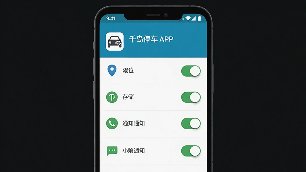 ǧ��ͣ��APP�ڰ�׿�ֻ��ϵİ�װ��Ȩ������ʾ��ͼ������Ϊ�ֻ���Ļ��ʾӦ��Ȩ�޹���ҳ�棬������λ���洢��֪ͨ��Ȩ�޿��أ�����Ϊ�����б��ṹ�����Ϊ�������ı�ƽ����ƣ�ϸ�ڰ���Ȩ��ͼ�ꡢ����״̬������Ӧ�����ƣ����ʸ��壬�ɾ��޶���Ԫ�ء�