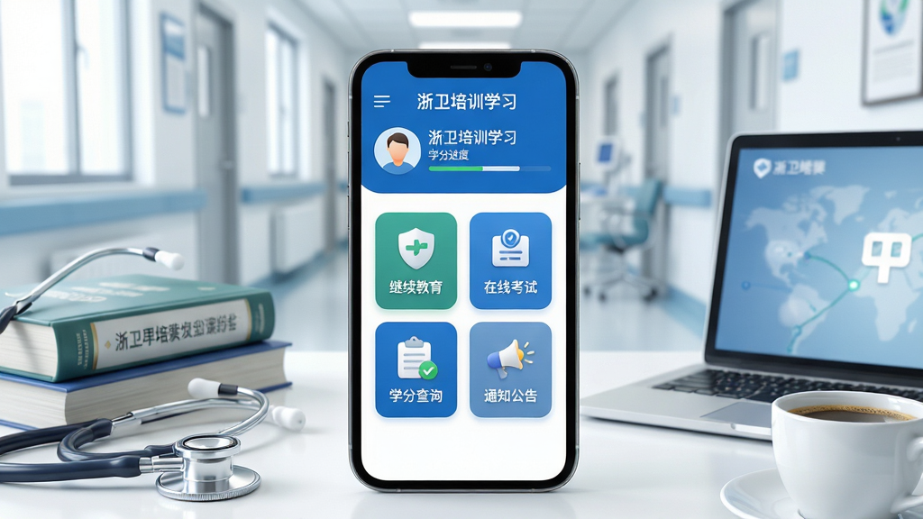 ����������һ�������ֻ����ֻ���Ļ������չʾ�š�������ѵѧϰ��APP����ҳ���棬������Ƽ��רҵ������ɫ�Ͱ�ɫΪ��ɫ����������ʾ�û�ͷ���ѧ�ֽ��������в������ſγ̷���ͼ���硰�����������������߿��ԡ�����ѧ�ֲ�ѯ������֪ͨ���桱�ȡ��ֻ���Χ��������������ҽѧ�鼮���ʼǱ����Ժ�һ�����ȣ����������������ҽԺ���Ȼ�칫�һ�����������дʵ�Ҹ����ִ��С�ϸ���ϣ��ֻ��������������ɱ棬ͼ�����徫�£���Ӱ�����Ȼ�����ʸ��壬�ɾ����޶���Ԫ�ء�