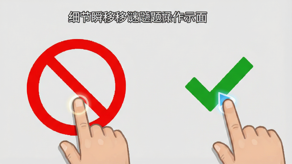 细节瞬移谜题新手操作界面示意图,展示手指点击与拖拽的引导动画,画面中有醒目的红色禁止图标与绿色对勾图标对比,背景为浅灰色,风格简洁,画质清晰,干净无多余元素