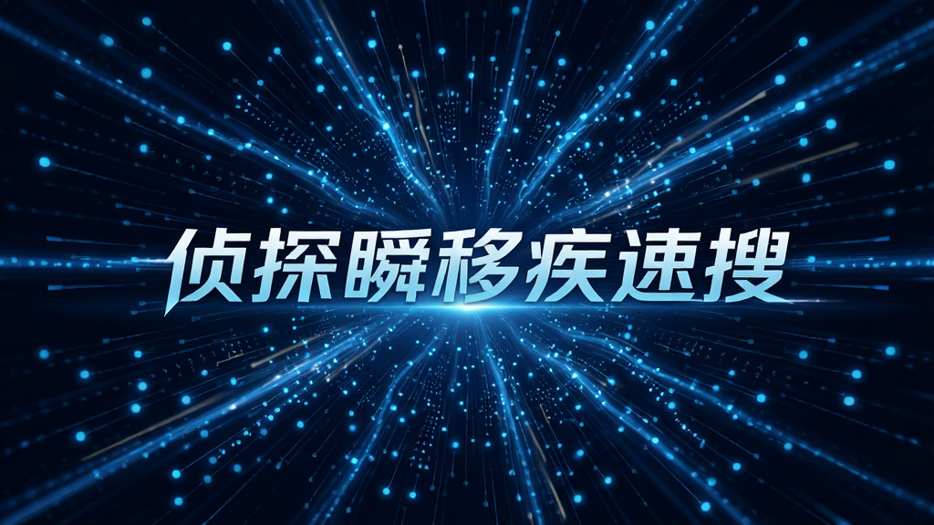 主体为抽象的数据流与光速线条交织,布局为放射状构图,排版以中心向外扩散,风格为未来科技感,细节包括蓝色光点和速度残影,画质高清干净无多余元素,画面中央带有“侦探瞬移疾速搜”字样