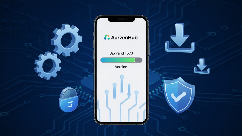 һ�ű���AurzenHub�̼��������ܵ��Ӿ�ͼ�������������ֻ���Ļ��ʾ�����������Ͱ汾�ţ���Χ�����ų��֡����ؼ�ͷ�Ͷ���ͼ�꣬������ȫ����£�����Ϊ����ɫ�Ƽ����������Ϊ���ֿƼ��У�ϸ�ھ��£����ʸɾ����޶���Ԫ�أ�ͼƬ������Ϊ