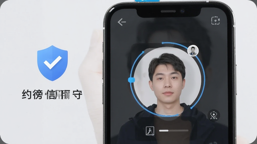 Լ��APPʵ����֤ҳ�棬�ֻ���Ļ��ʾ����֤�ϴ���������ʶ��ԲȦ���Ա��ж��ư�ȫͼ�꣬���ֱ�ע��Լ�������ػ���������ǳ��ɫ�����ȫרҵ�����ʸ���