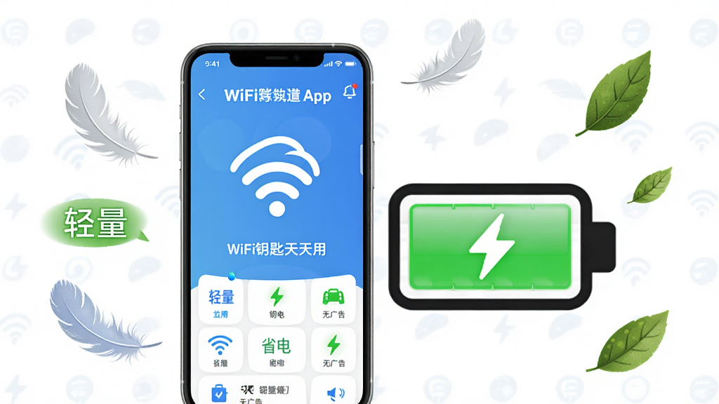 һ���ԡ�WiFiԿ�������á�����ʡ��Ϊ�����AI��ͼ����������Ϊһ���ֻ���һ����ͼ�겢�ţ��ֻ���Ļ��ʾWiFiԿ��������App�����棬���ͼ����ʾ������ɫ����Χ����ë����Ҷ������Ԫ�أ�����Ϊ��ɫ��Լ���ϸ�ڰ�������������ʡ�硱���޹�桱���ֱ�ǩ�����ʸ��壬�ɾ����޶���Ԫ��