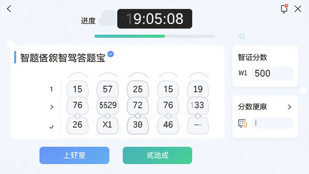 ���������Ǽݴ��ⱦ������Ϊģ�⿼�Խ��棬����Ϊ���½ṹ���Ű�Ϊ������ʱ������ȡ��в���Ŀ���ײ����ⰴť�����Ϊ��ˬѧϰ�磬ϸ�ڰ�������ʱ���֡����⿨���񡢷�����壬���ʸ���ɾ��޶���Ԫ��